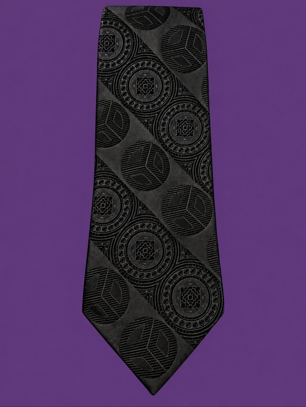Vintage Black Peace Sign Patterned Polyester Tie